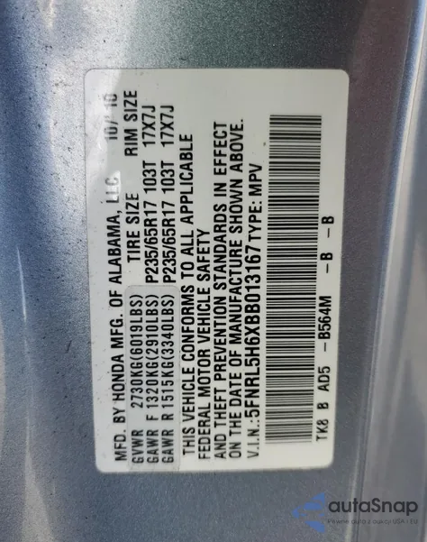 2011 Honda Odyssey Exl из США, поврежденный, VIN 5FNRL5H6XBB013167